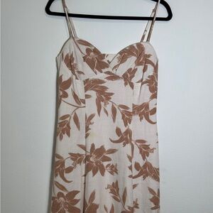 Sage Strapless Dress with Brown Floral Design